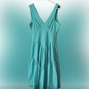 Elegant Teal Flattering Midi Dress Resort Layer Travel Sundress Large L